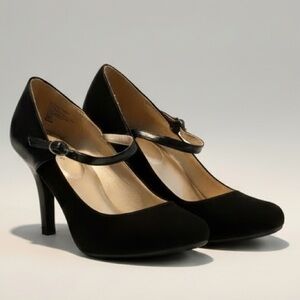 Worthington Easton Black Suede Leather Mary Jane High Heels Women's Pumps 7 1/2